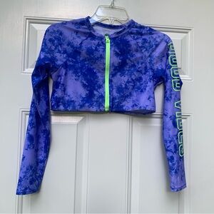 Girls Wonder Nation Blue Long Sleeve Rash Guard Swim Top XXL 2XG 18 Beach Travel